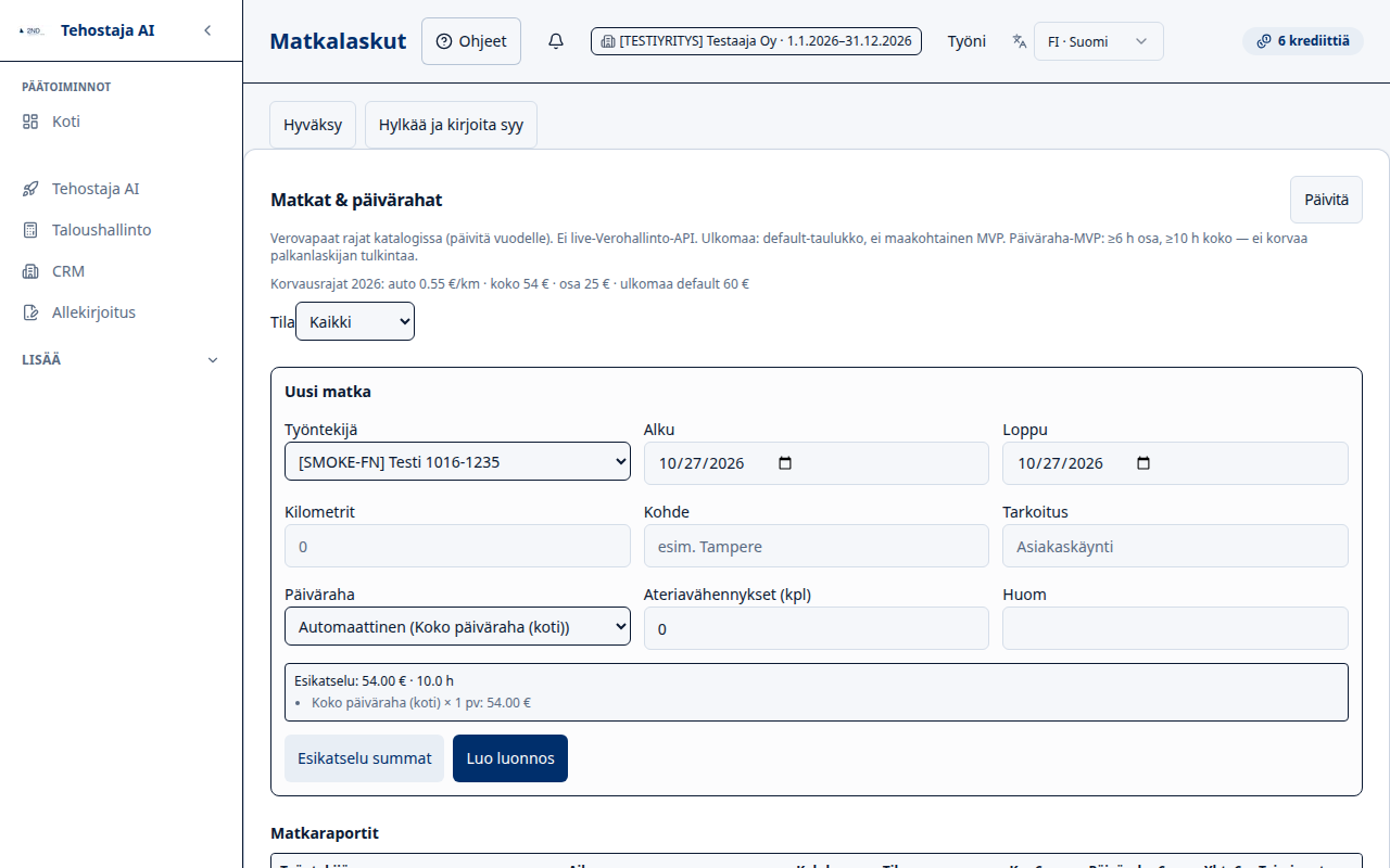 matkalaskun lähetys